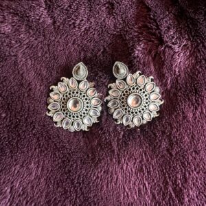 German-silver-floral-stud - White